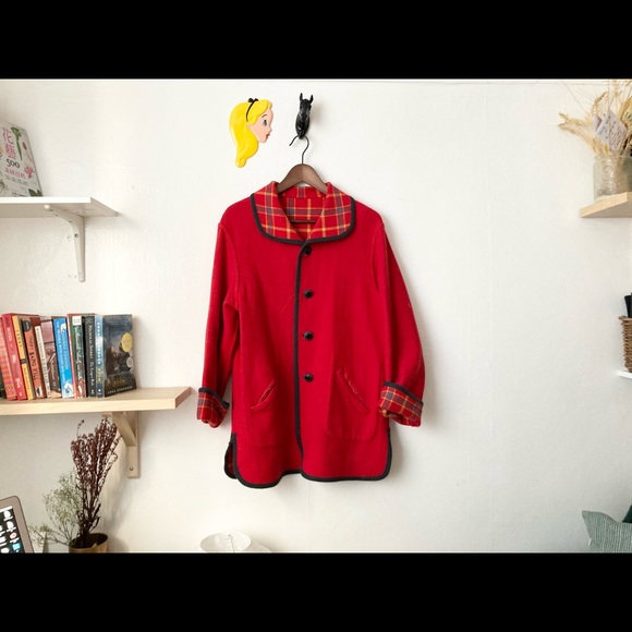 SOLD Red Wool Plaid Vintage Coat - Picture 1 of 4